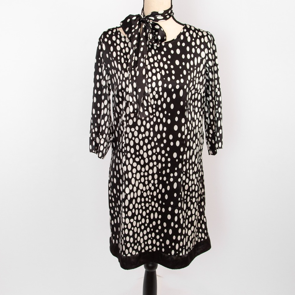 Silky black & white patterned shift dress scarf like belt by Worthington M